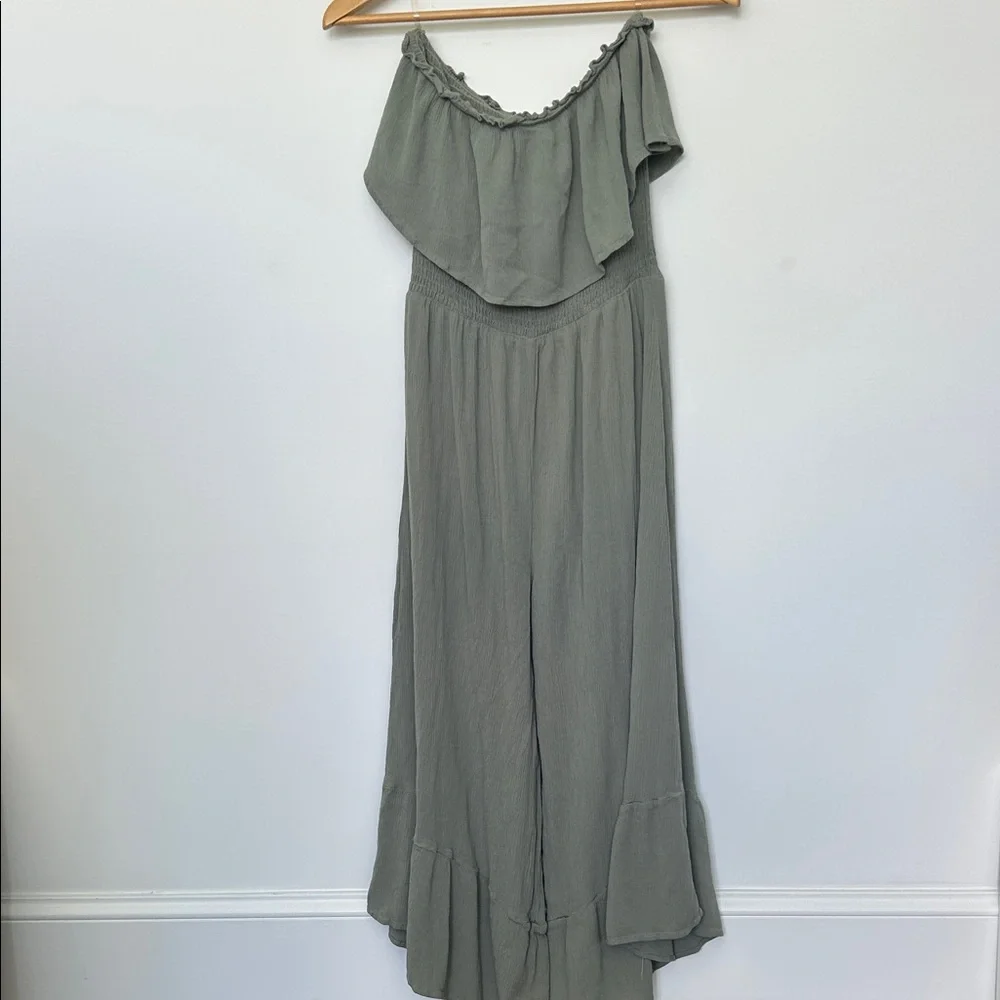 ILLA ILLA Olive Green Sleeveless Ruffle Pantsuit - Picture 1 of 5